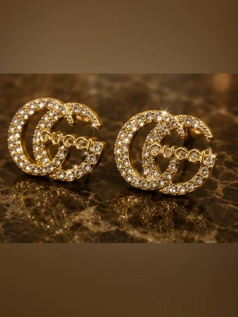 Gold Tone Crystal Interlocking Circle Statement Stud Earrings